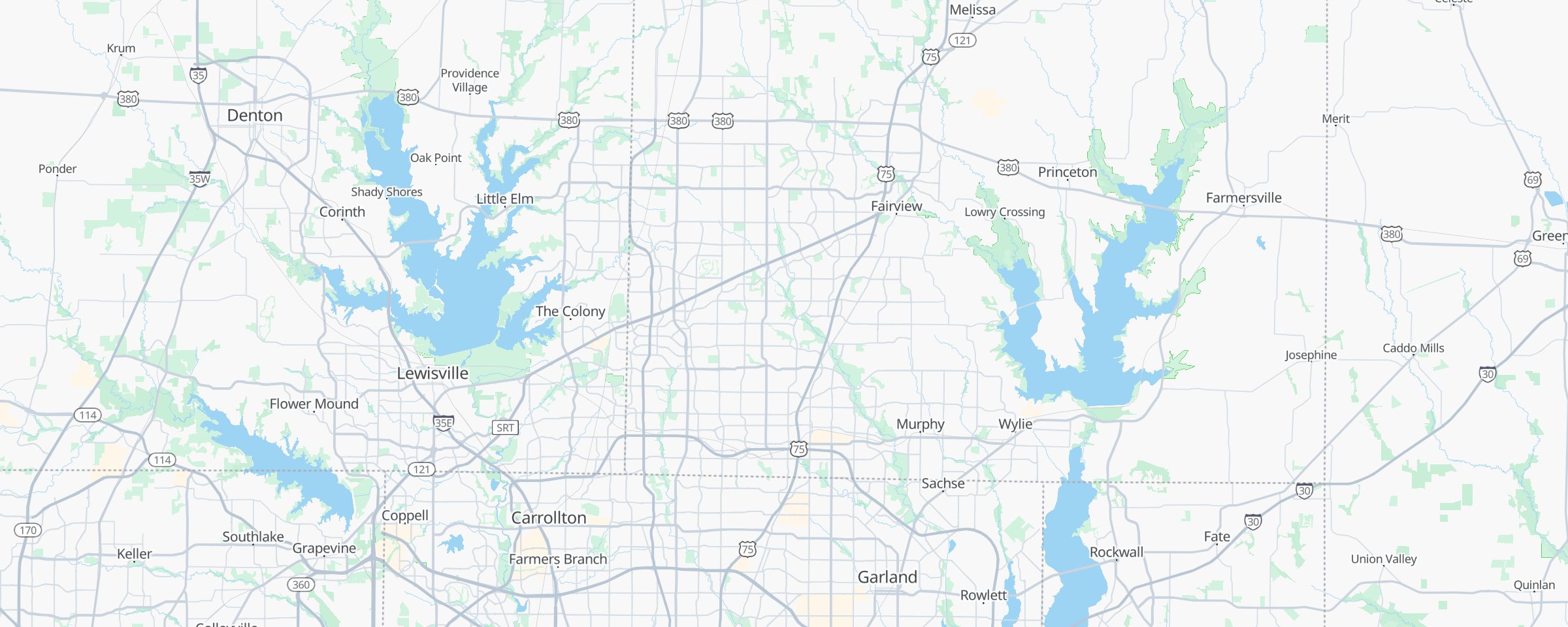 Street map of Collin County, TX with the cities Keystone serves marked