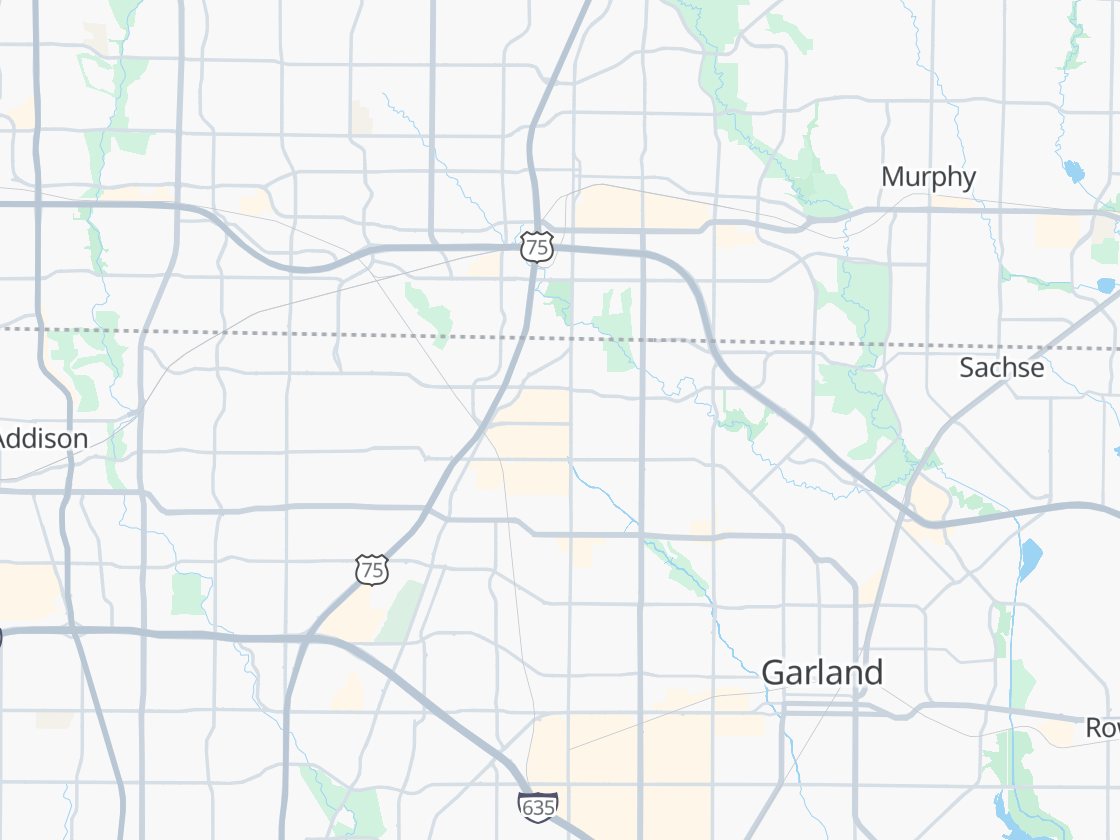 Street map of Richardson, TX with the cities Keystone serves marked